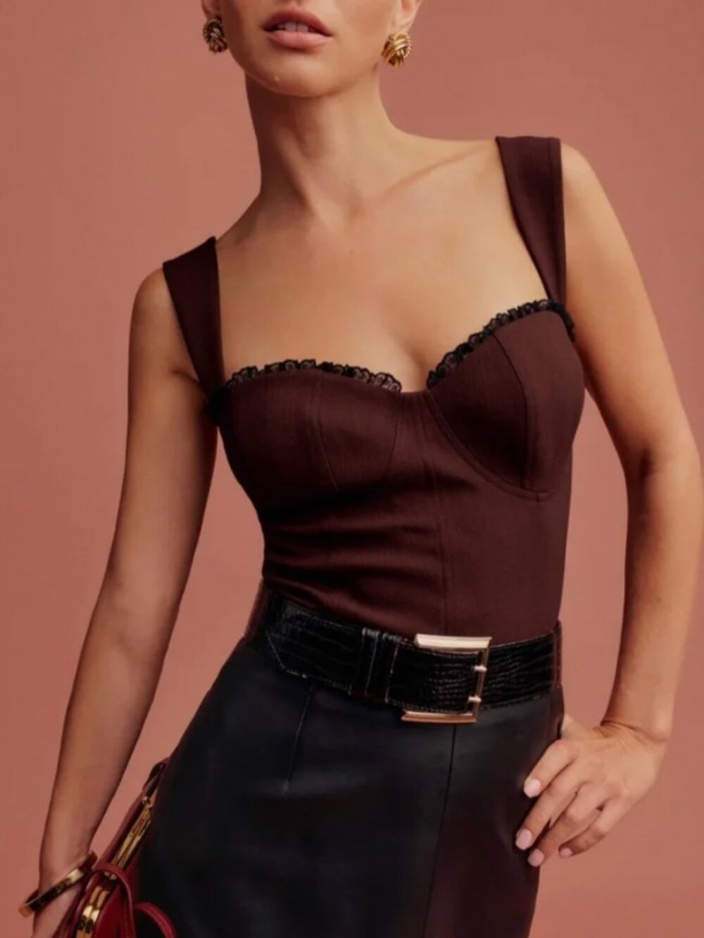 NWT Reformation Alisa Top - Bordeaux Burgundy Lace Up Sz0